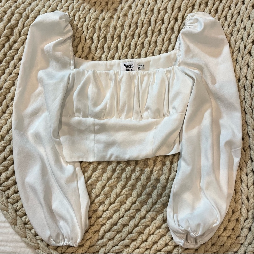 Princess Polly White Longsleeve Crop Top